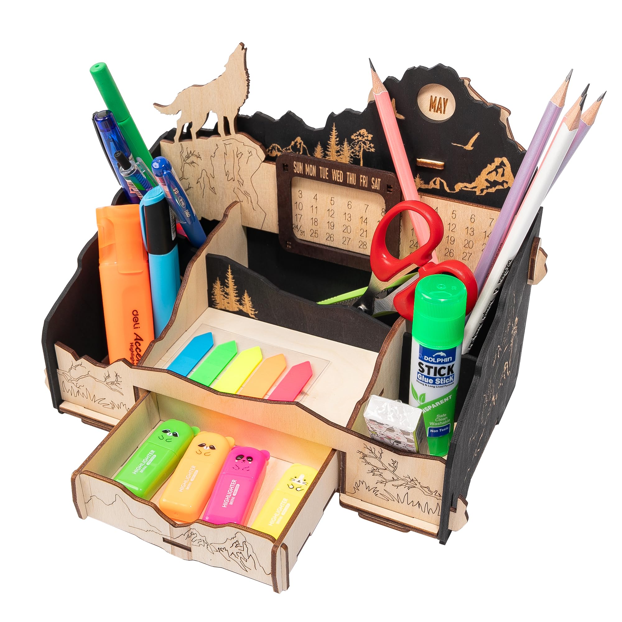 Regenbogen Stiftehalter Aus Holz - 5-Fach Schreibtisch Organizer Für Kinder & Büro