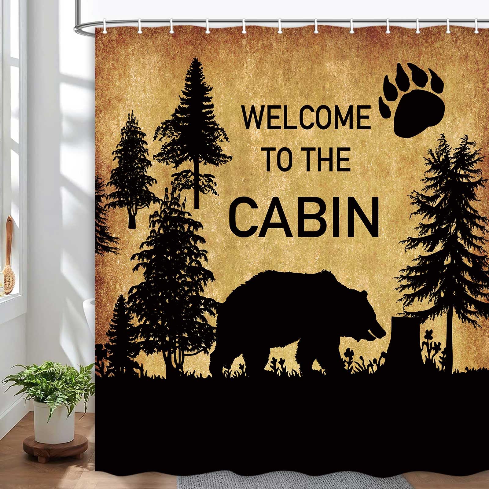MERCHR Cortina de ducha estilo campestre, decoración de bosques de animales salvajes rústicas de cabina de ducha cortinas de baño de tela impermeable de 71 x 71 pulgadas, ganchos incluidos