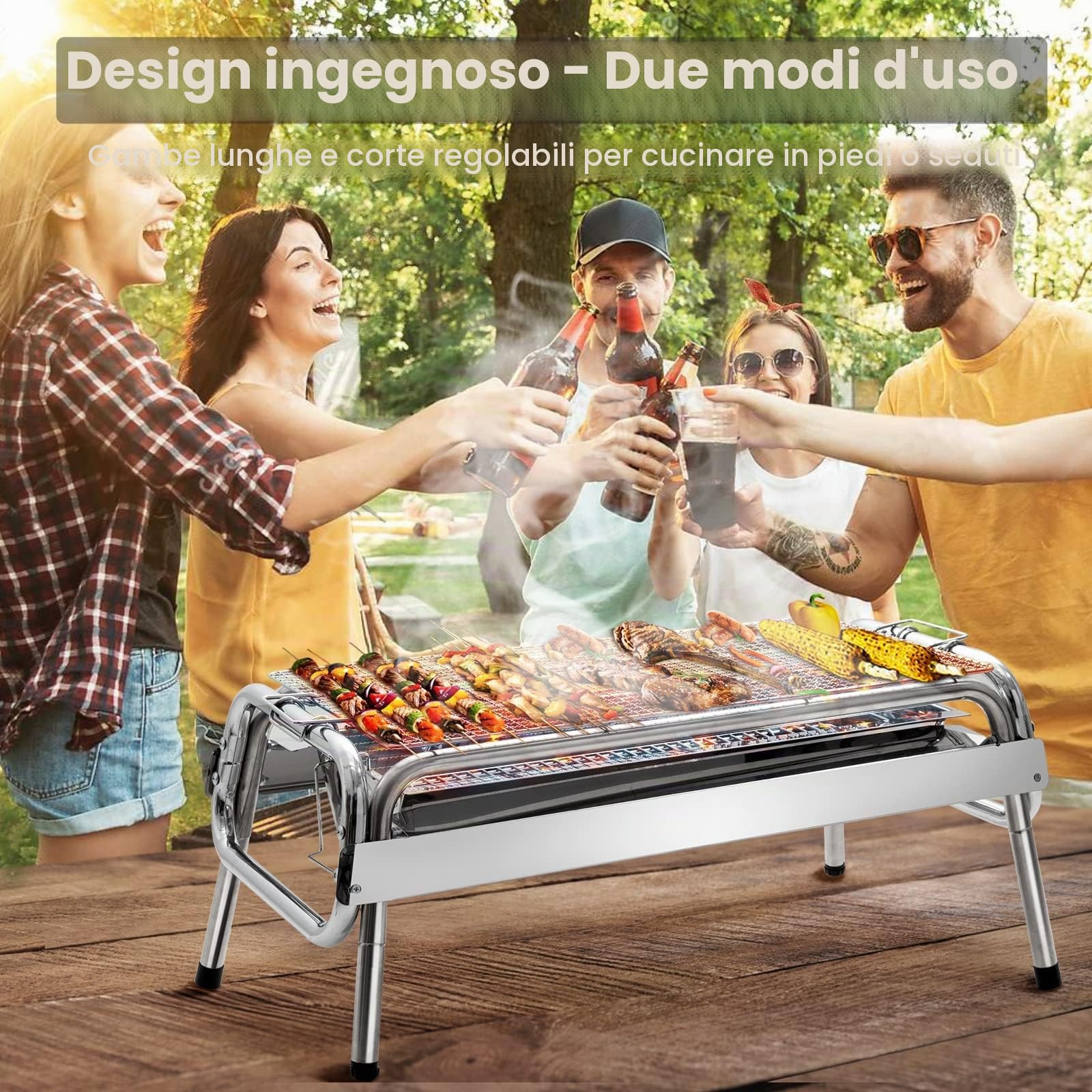 Uten BBQ Grill, 430 Griglia per Barbecue in Acciaio Inossidabile Antiruggine Fumatore Barbecue a Carbone, Barbecue all'aperto per 5-10 Persone Famiglia Picnic Barbecue da Viaggio Festa