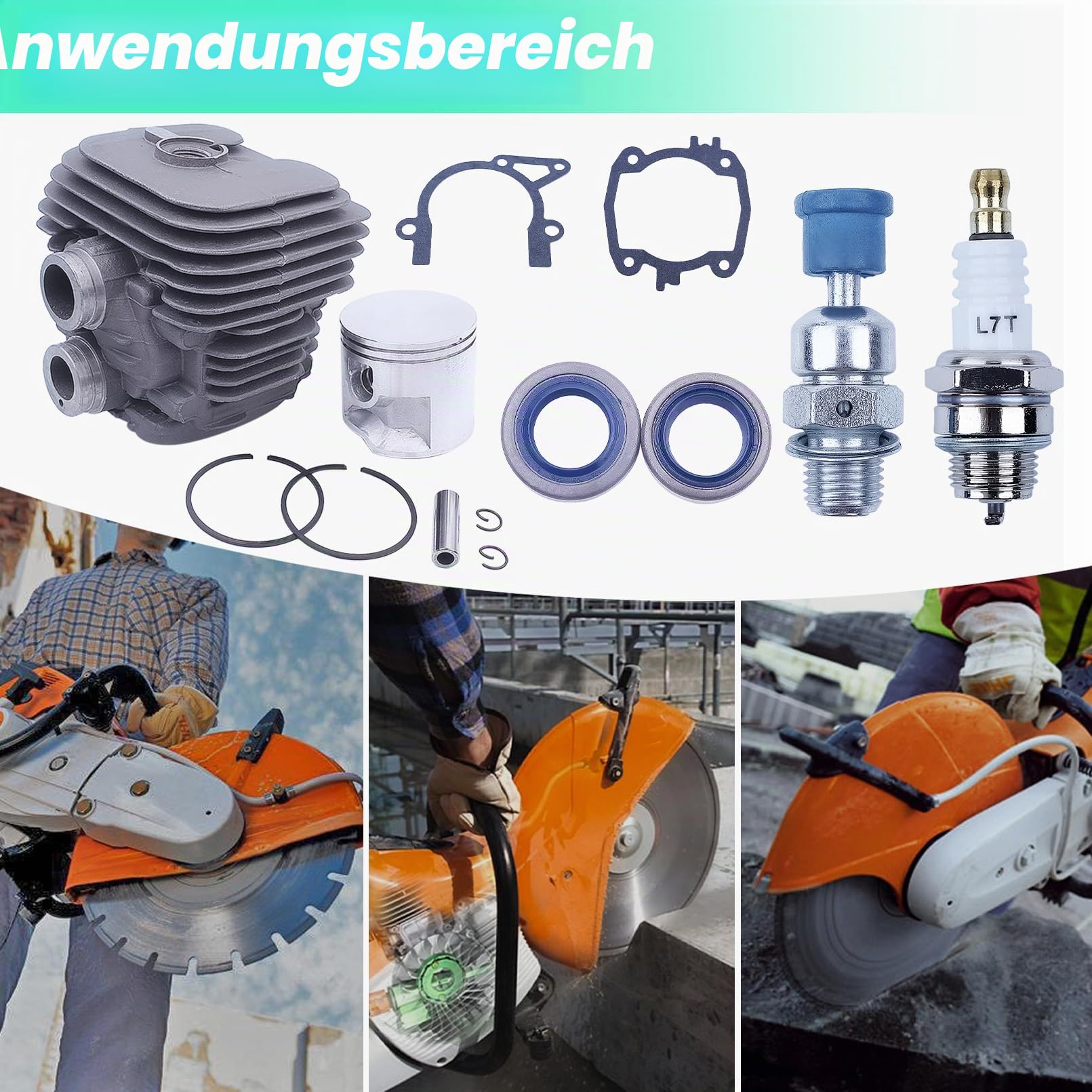 Adefol Zylinder und Kolben Kit für STIHL TS410 TS420 Trennsäge, 50mm Cylinder Piston Baugruppe + Zündkerze + Dekompressionsventil + Öldichtung + Dichtung Ersatzteile 13 in 1