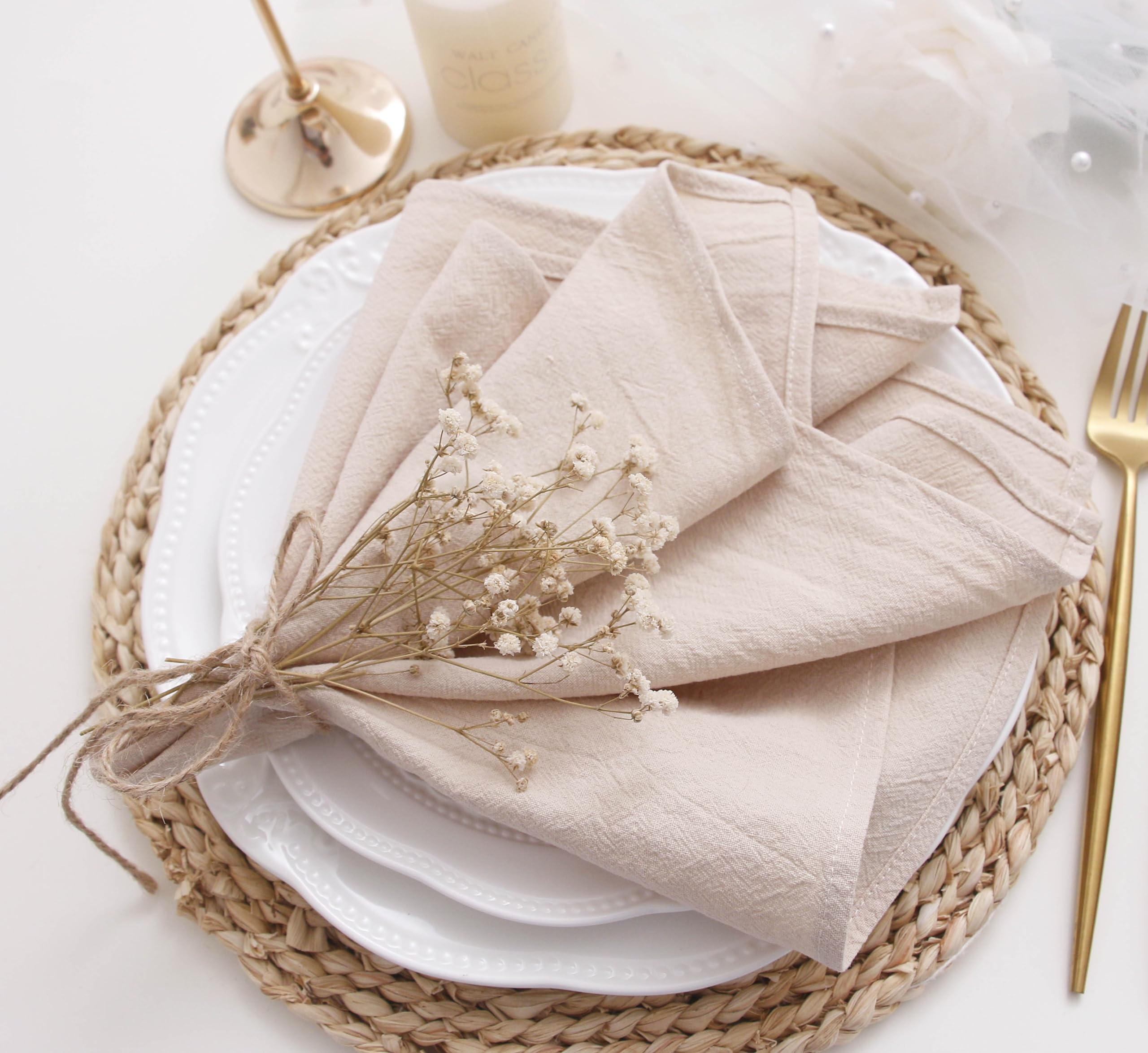 Lot de 12 serviettes de table en coton Champagne 40,6 x 40,6 cm