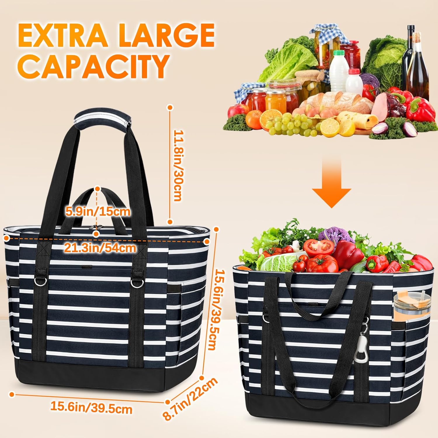 Cooler Bag Insulated, Soft Side Cooler, Reusable Grocery Bags with Zipper Closure, Thermal Leakproof Large Insulated Tote Bag for Hot/Cold Food for Grocery, Beach, Travel, Picnic - Image 7