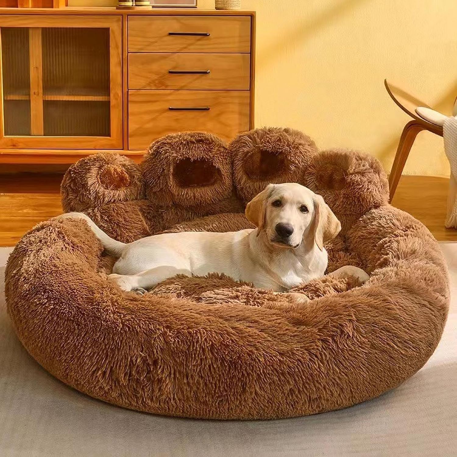 JupiterJX Fluffy Calming Dog Bed, Plush Bed For Cats & Dogs, Cute Bear Paw Shaped Comfortable Pet Sleeping Beds For Small Medium & Large Dogs, Soft Cat Cushion Dog Sofa Bed (Coffeet Brown, 60cm) โ image 1