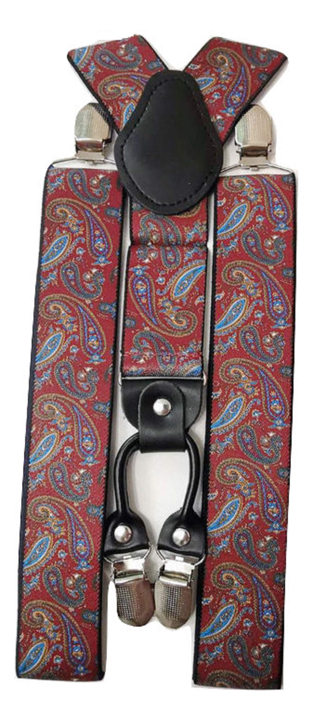 L&L® Standard Durable Mens Ladies Braces Suspender Elastic 3.5cm Wide Paisley (Red)
