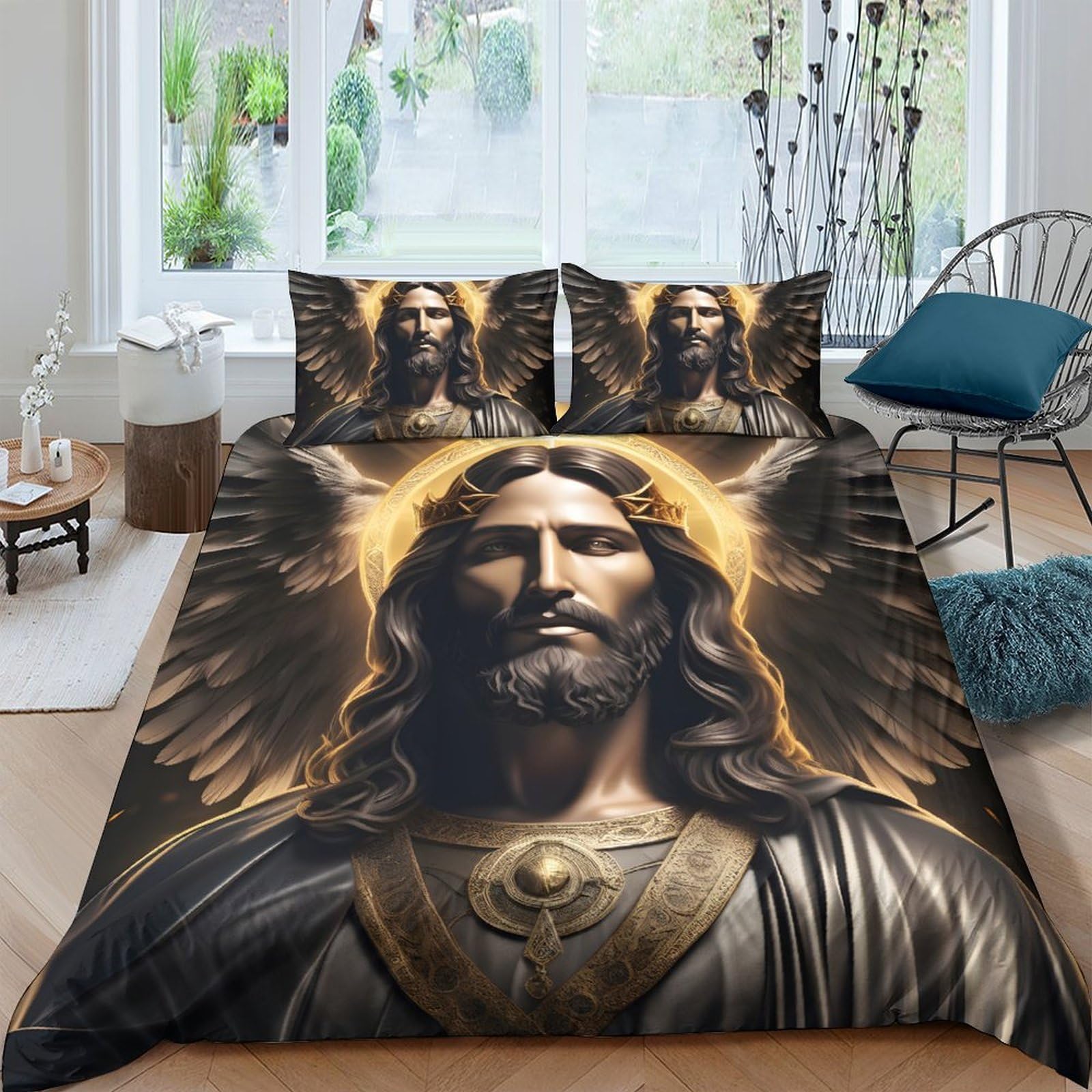Ctjqhvkz Style-6 3D Printed Golden Angel Fitted Sheet Microfiber Soft Dark Wings Mattress Cover Decor For Bedroom Guest Room Single（135X200cm）