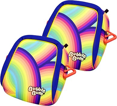 Bubblebum Inflatable Booster Car Seat - Travel Booster Seat - Narrow Slim Foldable Car Seat - Perfect for Kids 4-11yrs Old - Twin Rainbow
