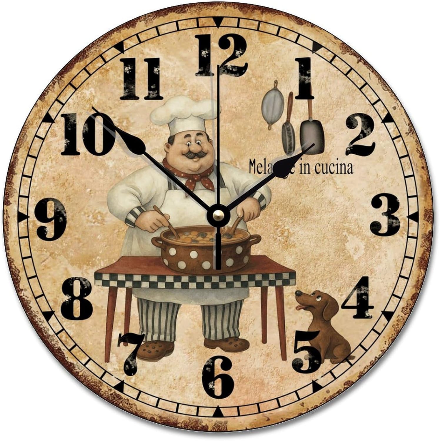 ArogGeld Chef Kitchen Wall Clock Vintage ChefWall Clocks Battery Operated 12 Inch Quiet Non-Ticking Farmhouse Hanging Clock Modern Wall Decor for Living Room Kitchen Bedroom Bathroom