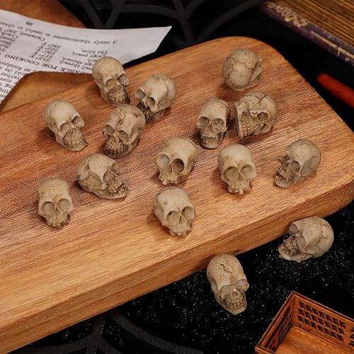 Miniatura 3 de ABOOFAN 20 piezas de calavera de Halloween, decoración de calavera de resina, mini calaveras humanas, cabeza de calavera para accesorios de