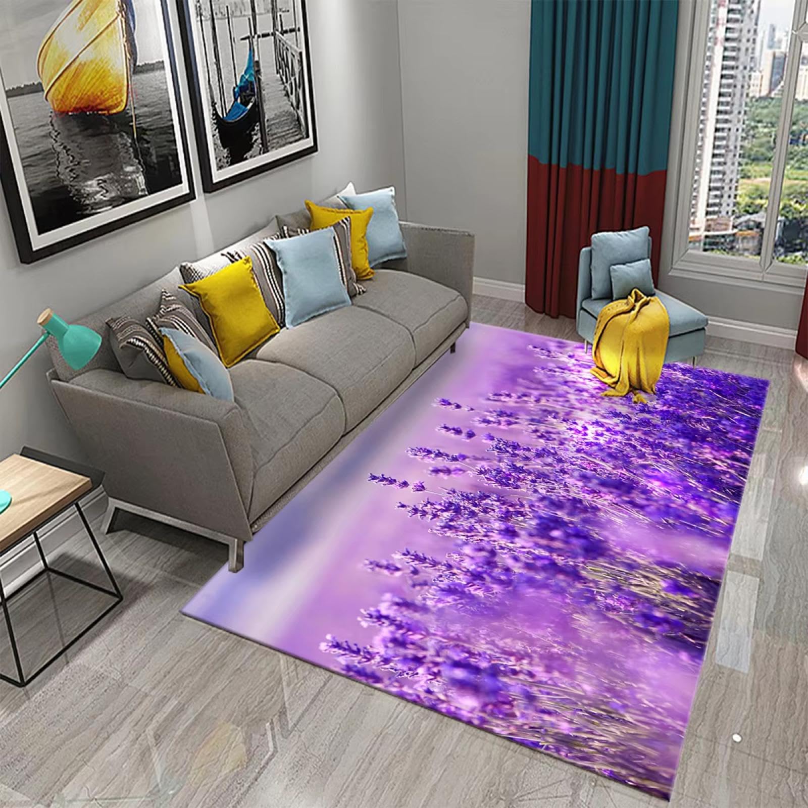 Tapis de sol lavande 100x120cm antidérapant pour chambre et bain