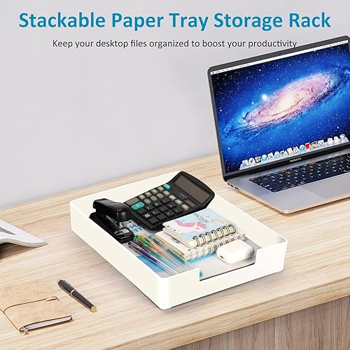 Miniatura 7 de SANWICH Bandeja organizadora de escritorio tamaño carta, 2 bandejas de papel de plástico A4, bandeja apilable para cartas, organizador de archivos