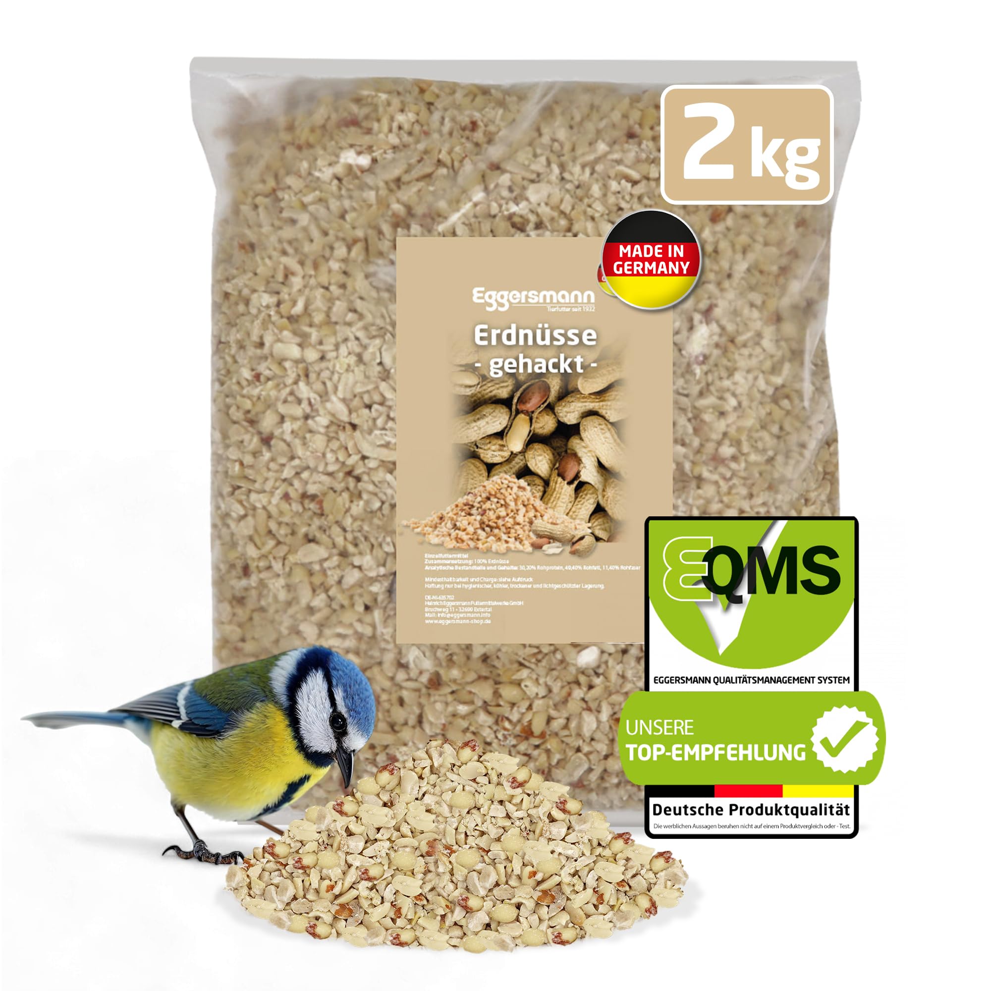Eggersmann volaris Gehackte Erdnüsse Vogelfutter 2kg – Vogelfutter Erdnüsse für Wildvögel Energie- & proteinreich – Gehackte Erdnusskerne frisch & naturbelassen – Hochwertiges Wildvogelfutter