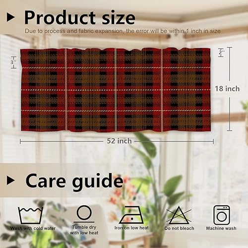 Miniatura 5 de BaoNews Cenefas de cocina tejidas a cuadros para ventanas, cortinas opacas de poliéster multicapa para cocina, dormitorio, 1 paquete de 52 x 18