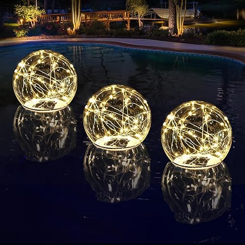 Luces flotantes de piscina alimentadas por energía solar, brillan en la oscuridad, luces solares de globo solar blanco cálido que flotan, 6.9