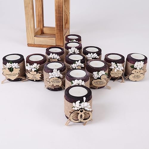 Miniatura 9 de HTF - Juego de 5 portavelas de madera personalizables, regalos de boda, regalos de novia, compromiso, recuerdos de boda para invitados (marrón