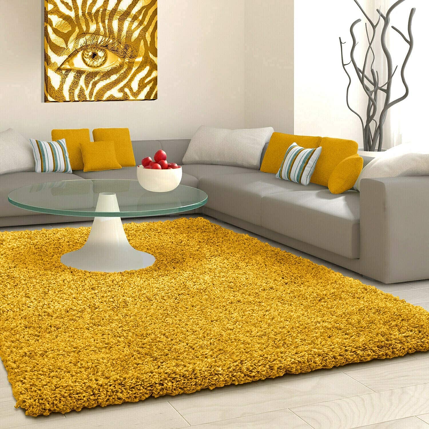Shaggy Carpet Solid Colour Fur Shags for Bedroom Living Room 3x5 Feet Plush Microfiber 1.5 in Thick Area Rugs Mustard Yellow Color-image-0