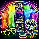 205 Pcs Glow Sticks Bulk Party Pack-100 Pack Glow Sticks with Connectors & Glasses- Party Favors for Kids 8-12- Neon Glow in The Dark Party Supplies for Birthdays & Events