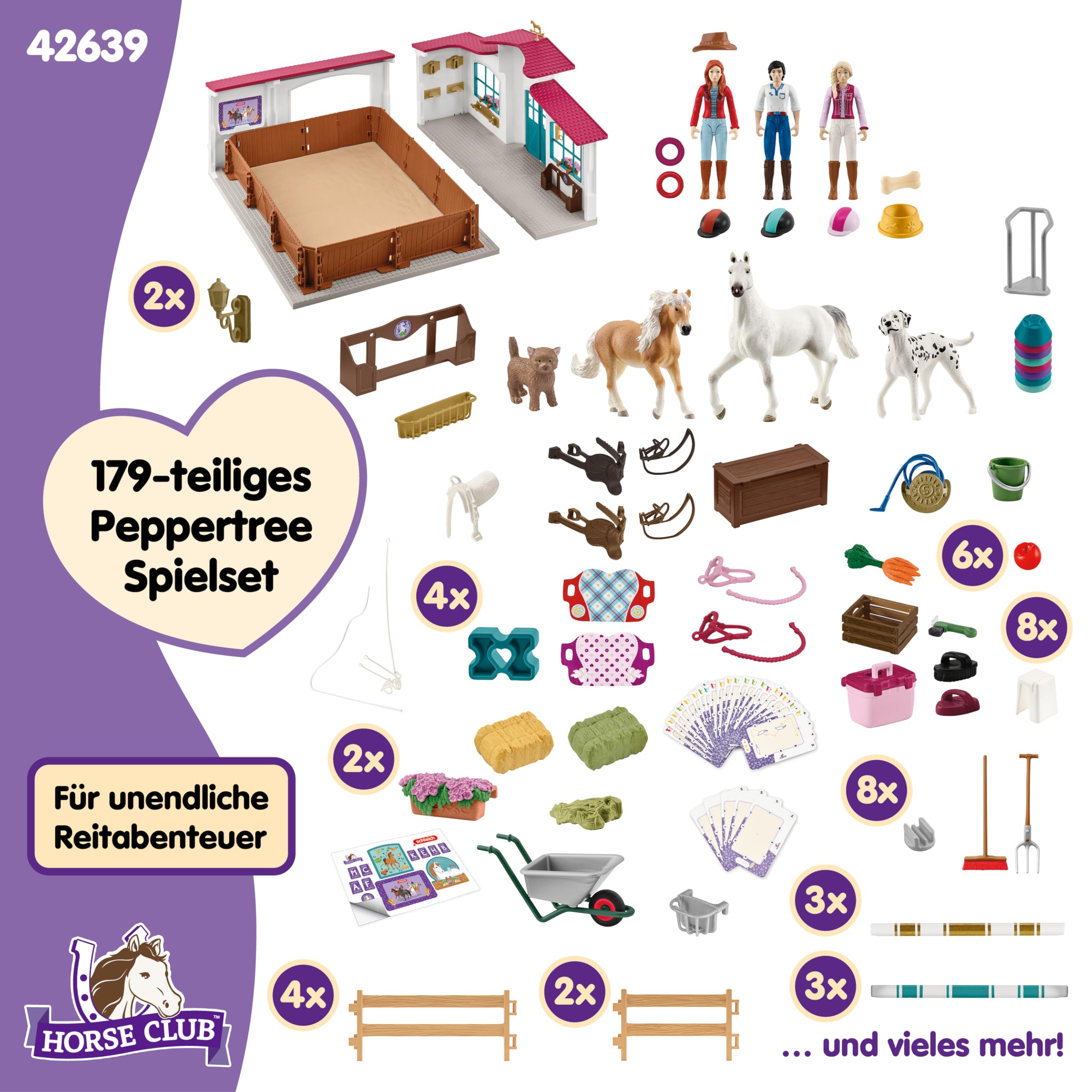 schleich Horse Club | Reithalle Peppertree 42639 | mit Hindernissen, Paddock, und vielem Zubehör | tolles Geschenk für Mädchen und Jungen | Pferde Spielzeug Kinder ab 5 Jahren | Set aus 179 Teilen