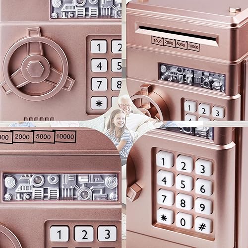 Miniatura 7 de Cabhuti ATM - Alcancía electrónica con contraseña para dinero en efectivo, caja de ahorro de dinero para niños y niñas, el mejor regalo (oro rosa)