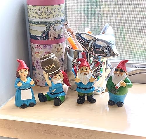 Miniatura 5 de Gnometastic Mini Lady Gnomo de dedo medio de 3.5 pulgadas, gnomos de jardín divertidos y traviesos, decoración al aire libre para patio, césped,