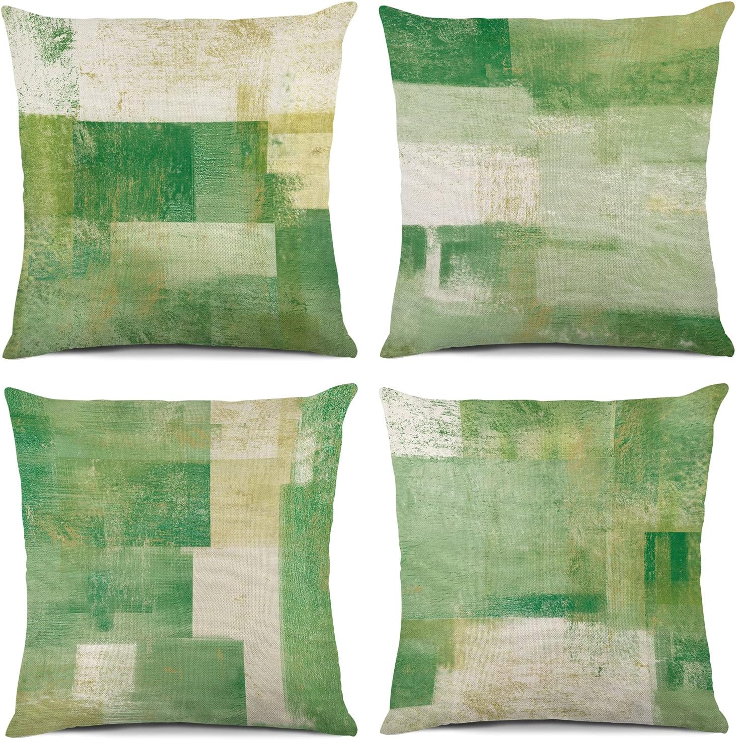 Molili Green Pillow Covers 18x18 Set of 4 Modern Abstract Art Painting Throw Pillow Covers Linen Decoratives Cushion Case for Sofa Bed Outdoor Home Decor