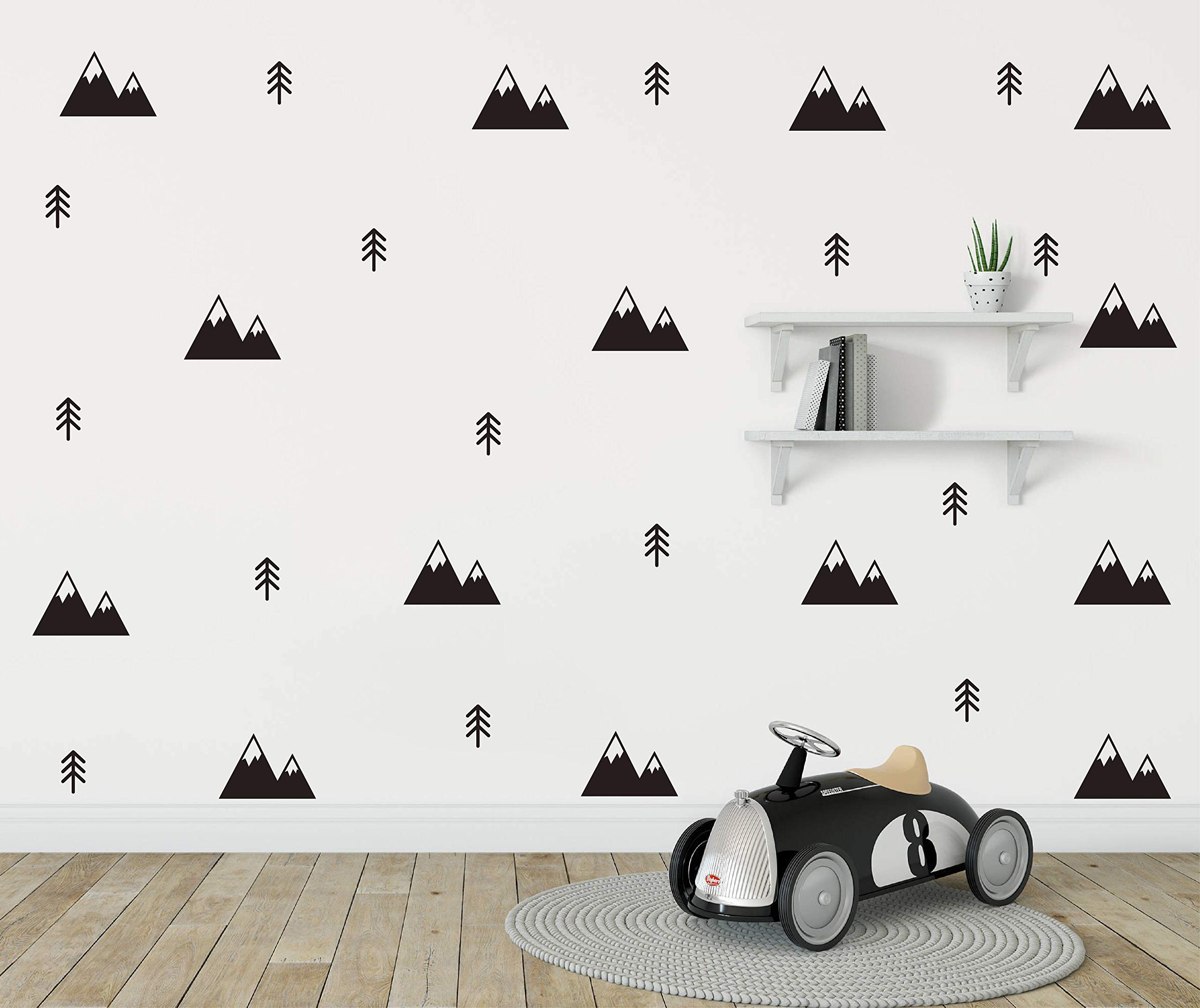 Mountains and Tree Sticker Boys Nursery Decor Vinyl Room Decals Stickers for Kids Room JW582 (Black)
