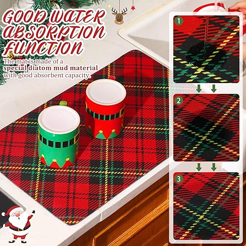 Miniatura 4 de Tinideya Tapete de café navideño para encimera, de 12 x 20 pulgadas, tapete de secado de platos para cafetera, almohadilla absorbente para encimera