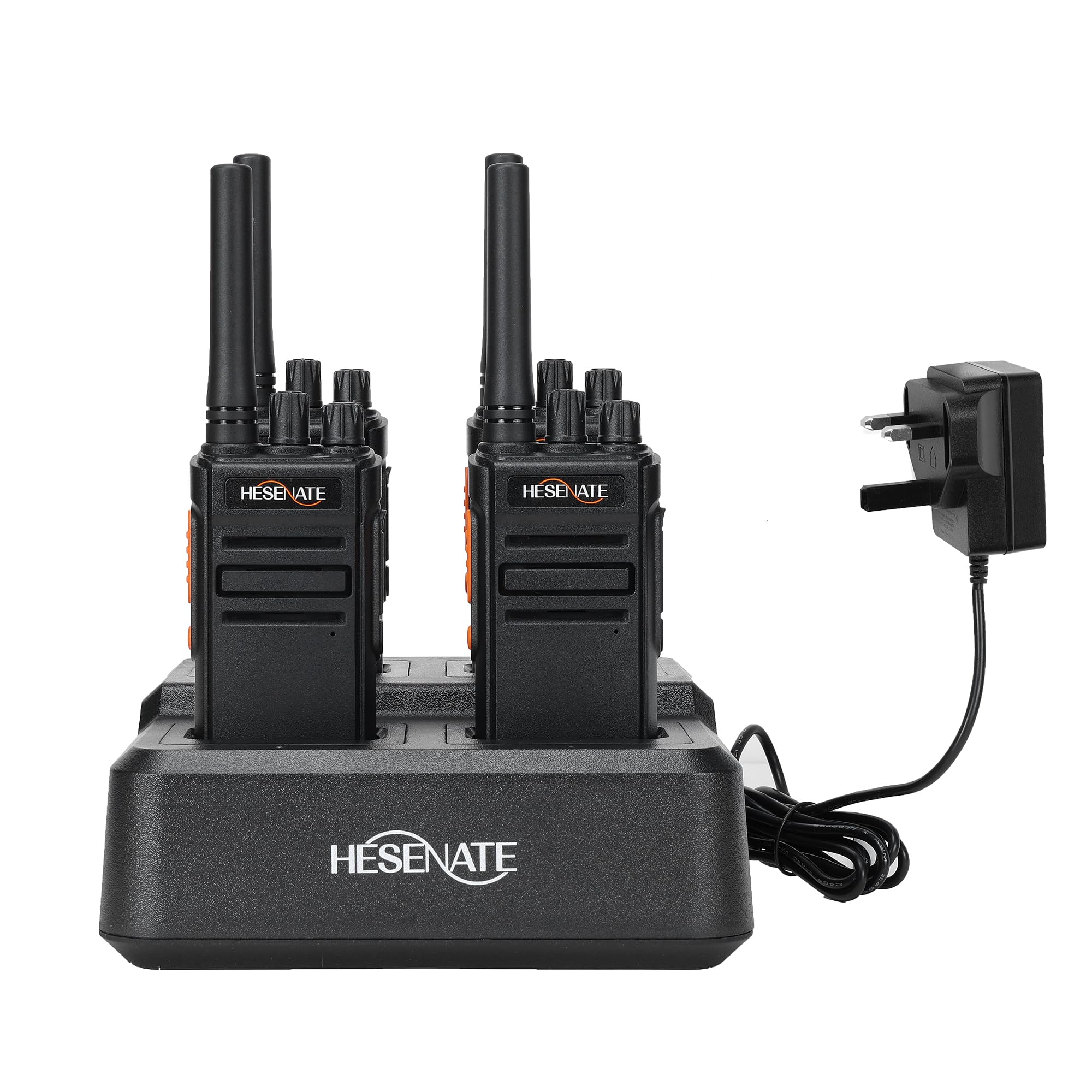 HESENATE HT66 PLUS Display PMR446 Walkie Talkies for Adults, Long Range Rechargeable 2 Way Radio with 6 Way Charger, USB-C Charging, VOX, for School, Construction, Warehouse, Outdoor (Black, 6 Pack) — view 8