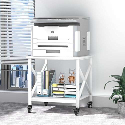 Miniatura 1 de Soporte para impresora, 23.6 x 23.6 pulgadas, soporte de impresora grande con estante de almacenamiento, mesa de impresora de 2 niveles para oficina