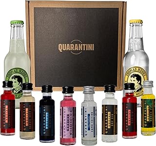 Quarantini Gin Tasting Set 8 x Mini Quarantinis & 2 x Thomas Henry Tonic Mischgetränke | Premium Gin 42% Vol. mit hochwertigen, fruchtigen Botanicals | Probierset inkl. Bitter Lemon, Tonic Water