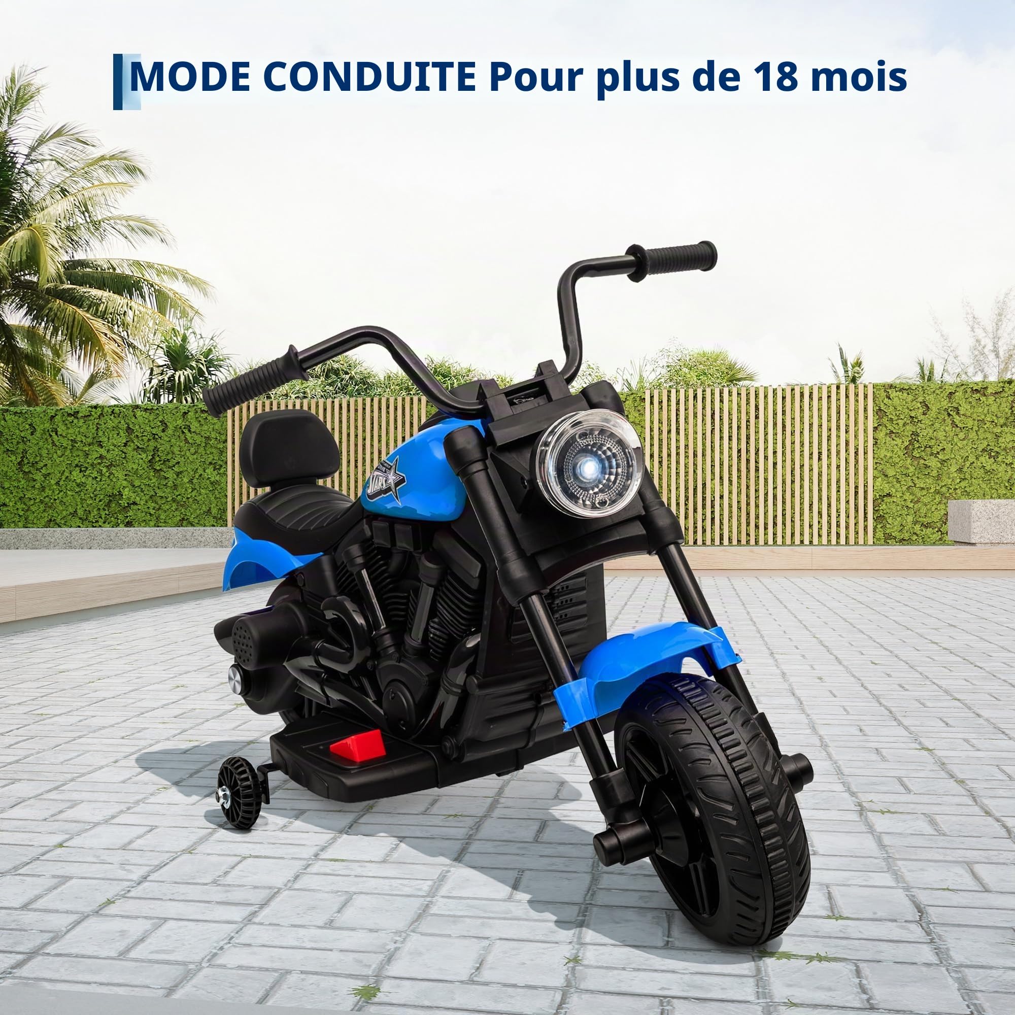 Ma Première Moto Électrique Enfant 6V – Design Sportif Stable à 3 Roues, Musique & LED – Charge Max 30 kg, pour Garçons et Filles dès 3 Ans – Bleu