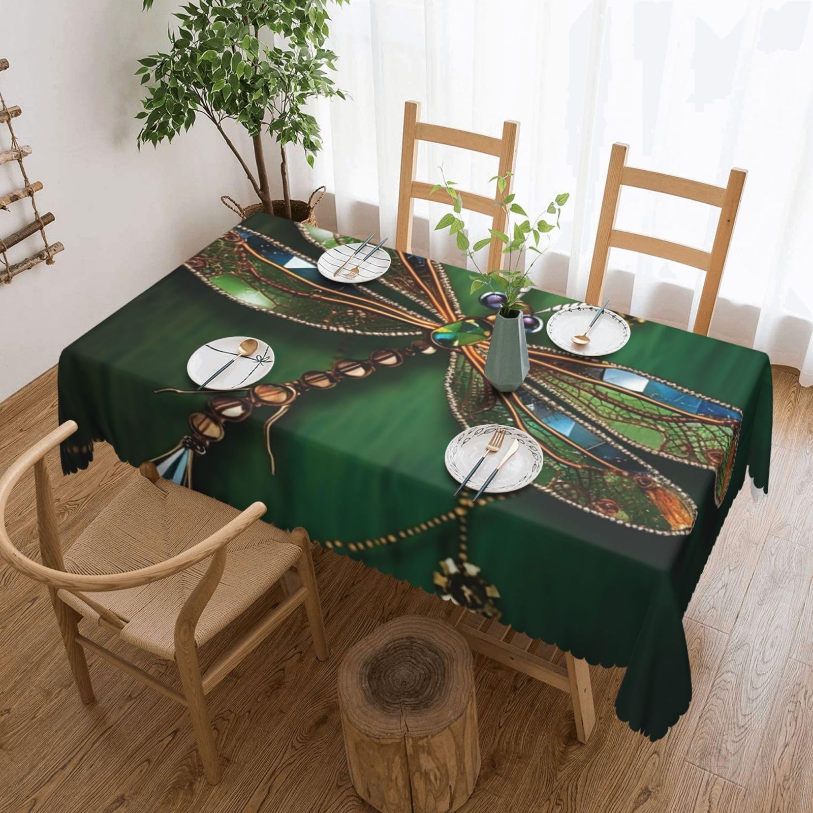 FodPand Jewel Dragonfly Tablecloths for Rectangle Tables 54 x 72 Inch - Reusable Washable Dining Table Clothes - Stain and Wrinkle Resistant Decorative Fabric Table Cover for Wedding Party