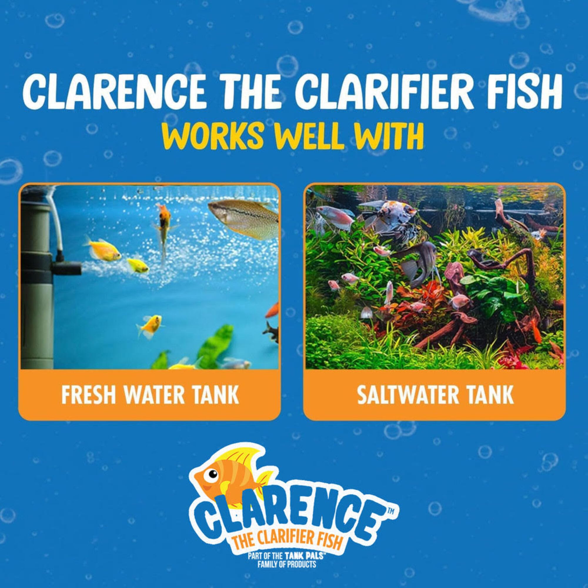 Clarence the Clarifier Fish Chiarificatore per acquario, trattamento dell'acqua trasparente e nuvoloso, sicuro per pesci e piante d'acqua dolce e salata, arancione, confezione da 3