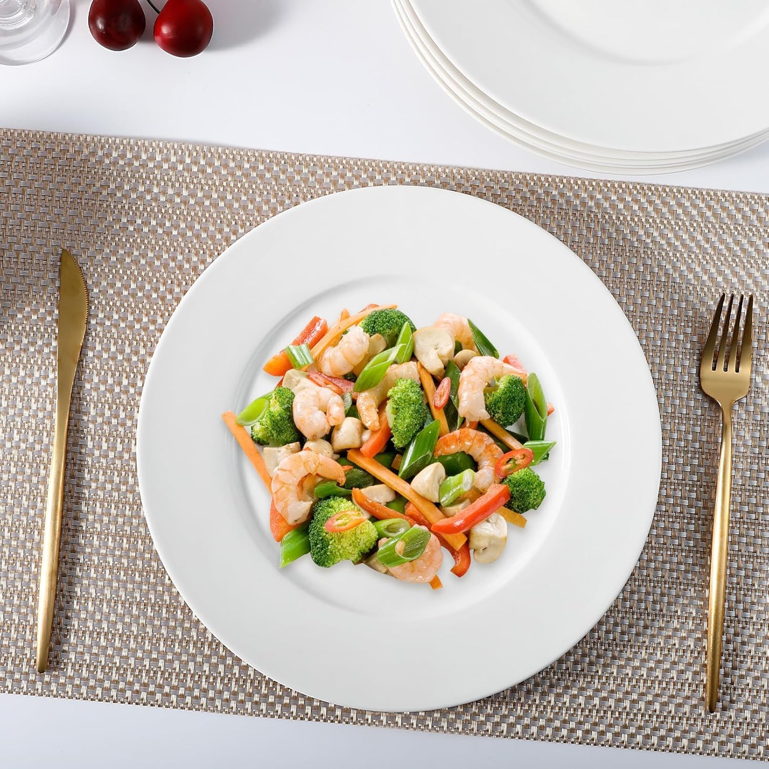 6 piatti piani in porcellana, piatti rotondi da 26 cm, piatti in ceramica bianca, piatti da insalata, piatti per bistecche, patas, pizza, catering, antigraffio, adatti al forno a microonde
