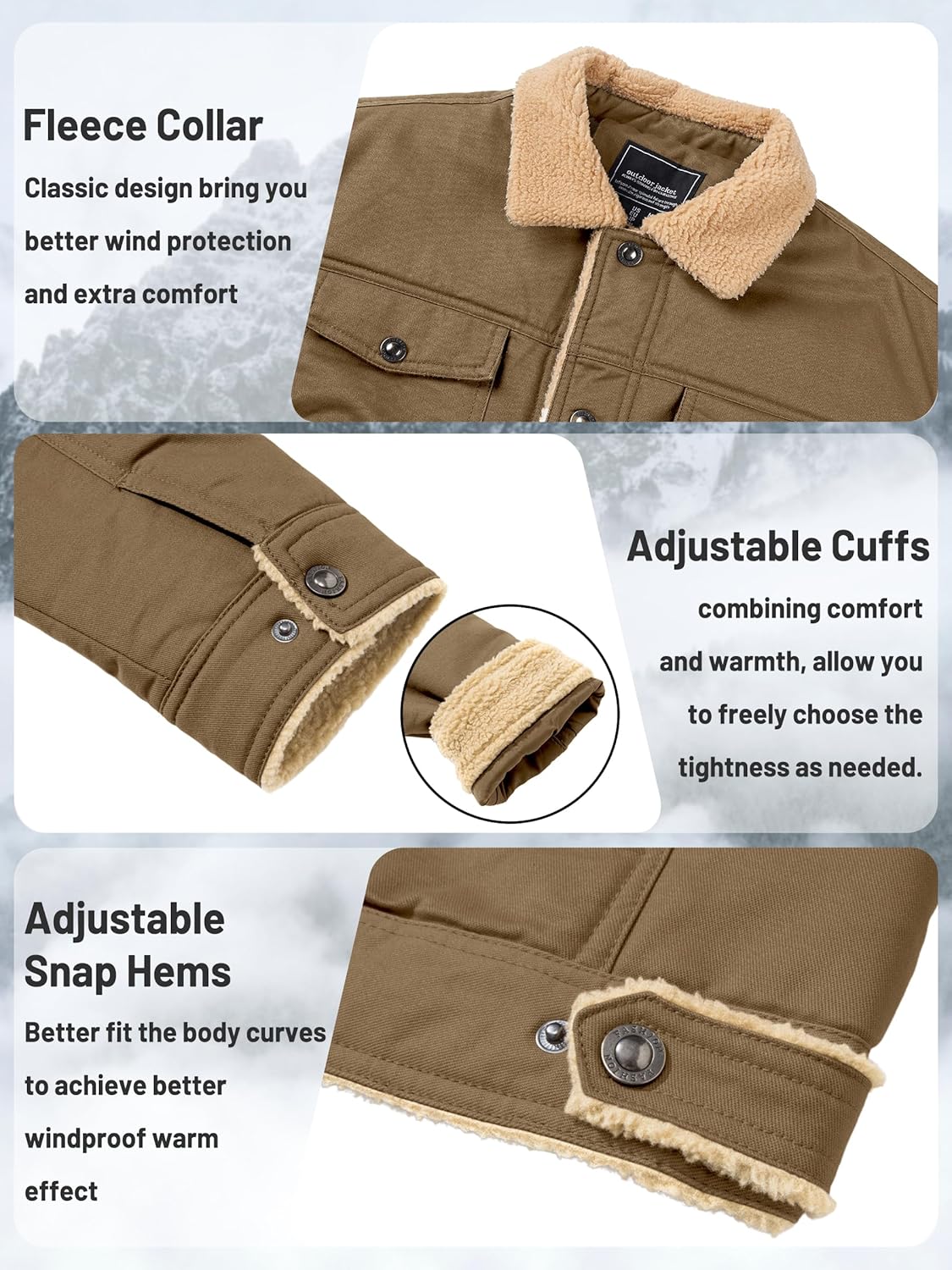 TACVASEN Men's Winter Jacket Sherpa Fleece Lined Cargo Coat Warm Thick Trucker Jacket with Multi Pockets - Image 6