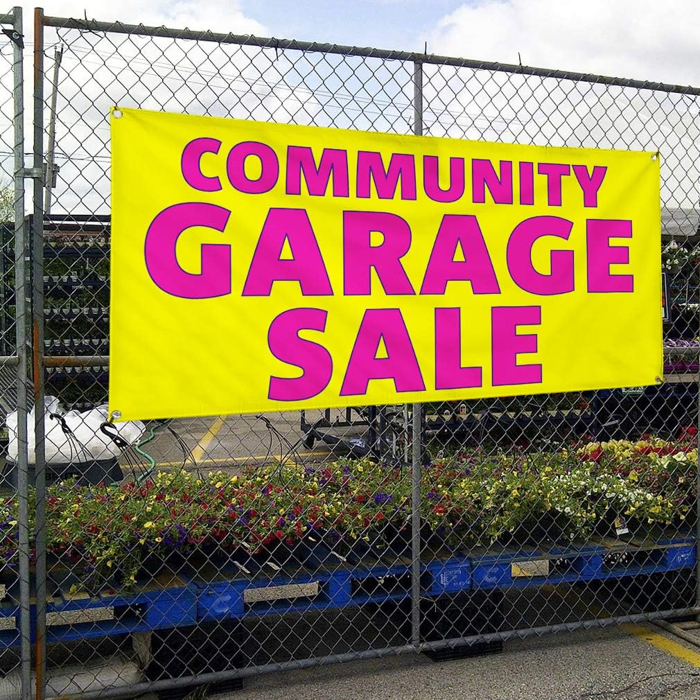 Vinyl Banner Multiple Sizes Community Garage Sale A Advertising Printing Business Outdoor Weatherproof Industrial Yard Signs 4 Grommets 16x40Inches
