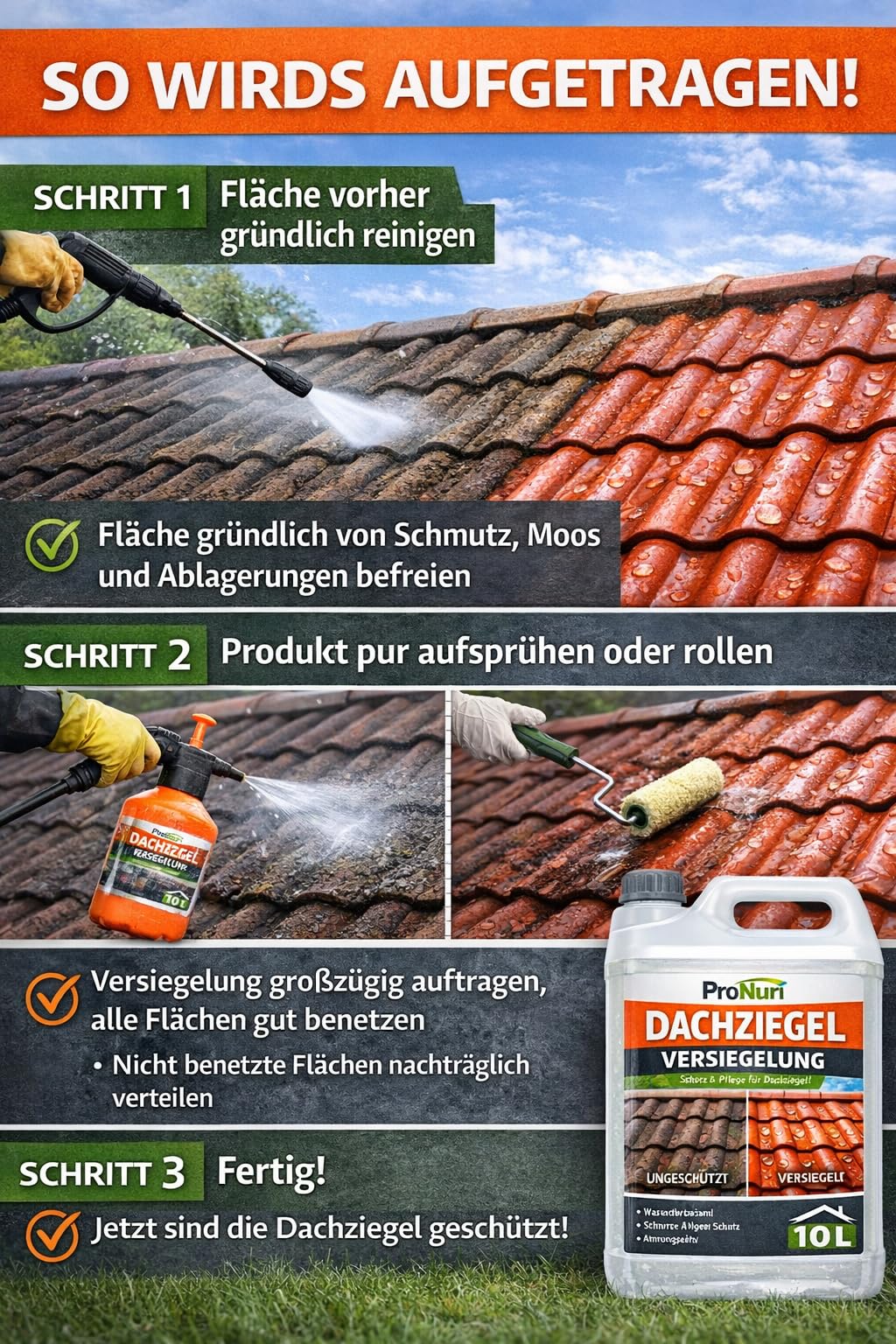 10 L Dachziegel Imprägnierung Dachflächen Versiegelung Schutzsiegel Moos Dach