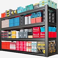 Vista 16 de Estantería de garaje resistente de 65 pulgadas de ancho, estantes de almacenamiento profundos de 6 niveles, estantes de garaje de metal negro