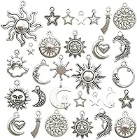 WOCRAFT 80pcs Mixed Antique Silver Sun Moon Stars Charms Pendants - Lead/Nickel-Free Zinc Alloy for DIY Jewelry Necklace Bracelet Crafts (M250)