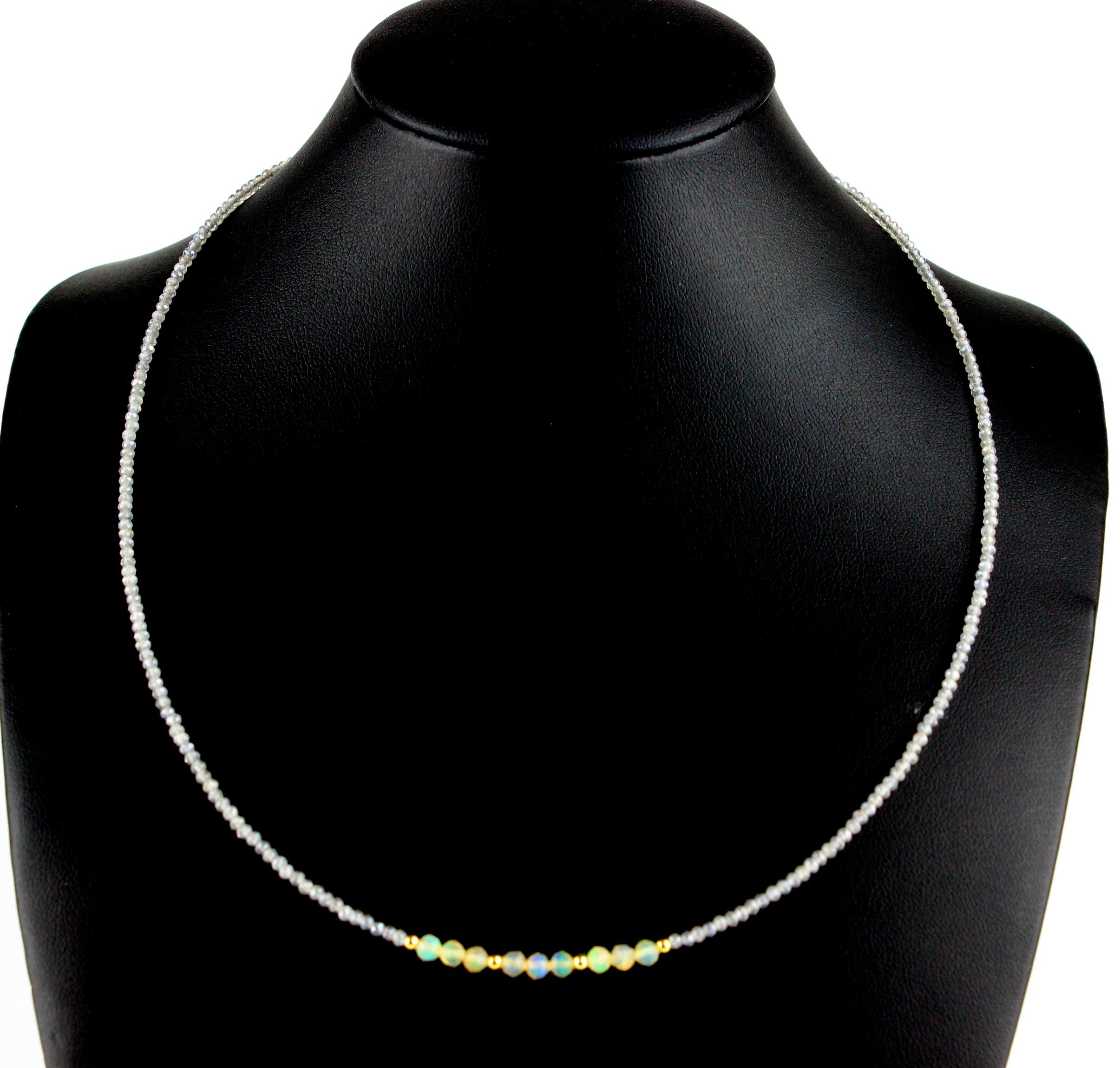 Labradorit Kette mit Welo Opal Edelstein Collier mit 925 Silber vergoldet
