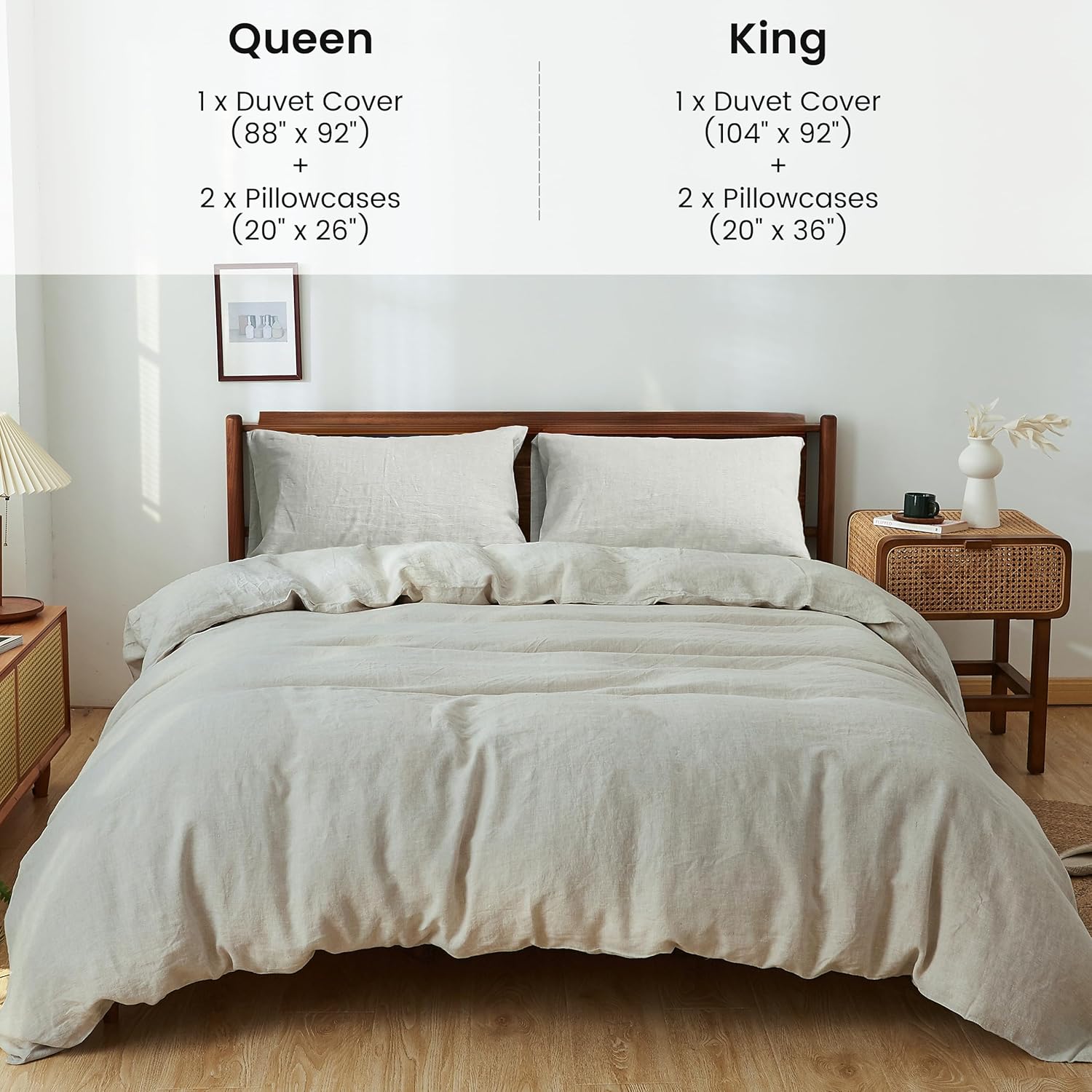 FALUCA 100% Linen Duvet Cover - Organic Breathable Bedding Set for All Seasons, Soft Comfotable Duvet Cover Natural Flax Farmhouse Bedding (Linen, Queen)