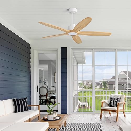 Miniatura 9 de WINGBO Ventilador de techo de 54 pulgadas sin luz, 5 aspas de madera maciza tallada, motor CC reversible de 6 velocidades, ventilador de techo con