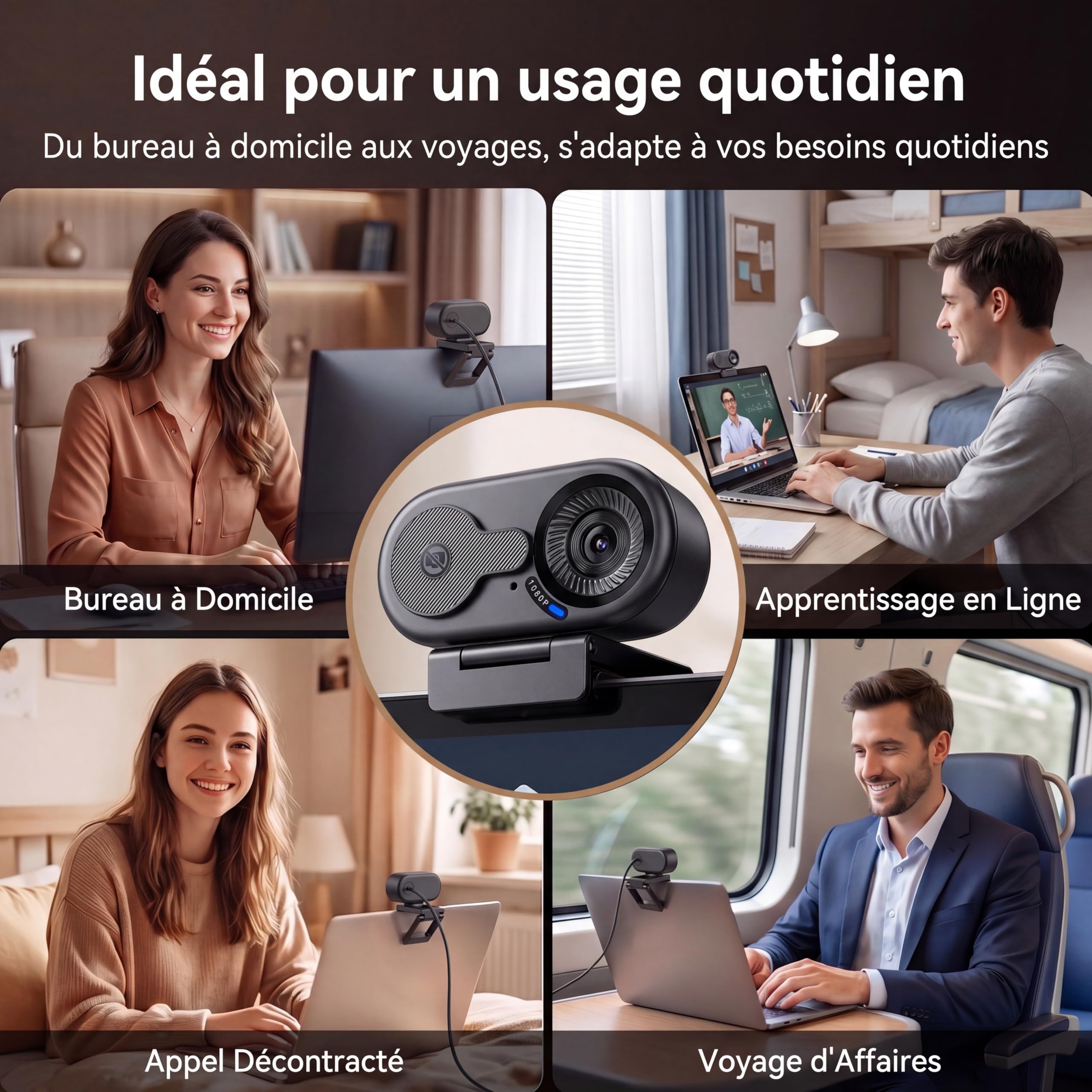 eMeet Webcam 1080P pour PC, C100 Webcam pour Ordinateur Portable avec Microphone, Web cam HD avec Cache-Objectif, Caméra d'Ordinateur 66°, Plug&Play, Caméra USB pour OBS/Twitch/Youtube/Windows/Mac
