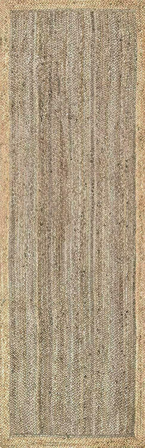 Dywan jutowy, szary, beżowy, ręcznie pleciony, prostokątny, dywan do salonu, przedpokoju (75 x 210 cm)