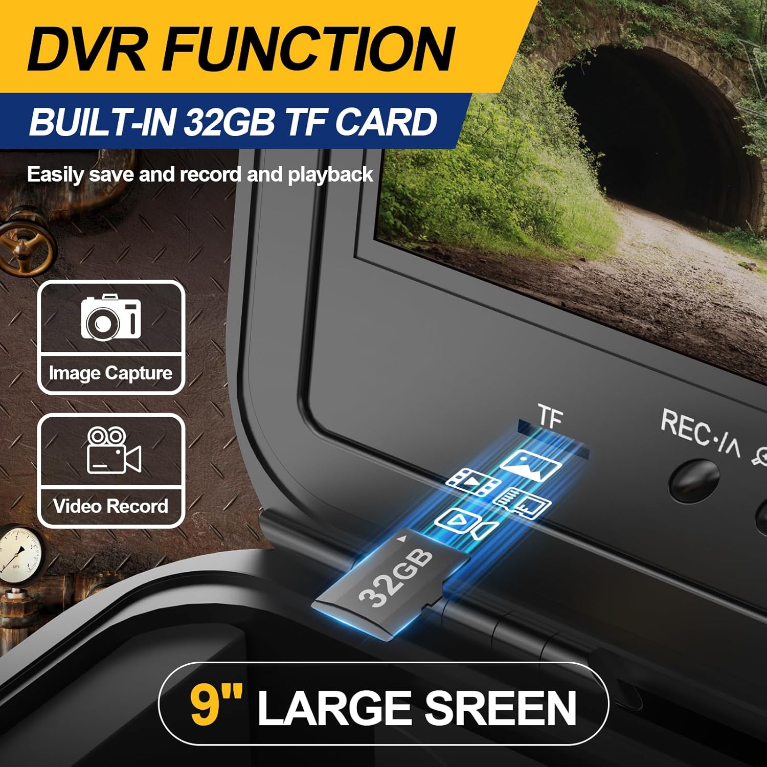 Anysun Sewer Camera Self Leveling with 512Hz Sonde, 7MM Thick Pushrod, Length Mark, 32GB Card, 9'' HD Monitor with DVR, 100Ft Sewer Scope Pipe Drain Inspection Camera IP68 Borescope w/Adjustable LEDs