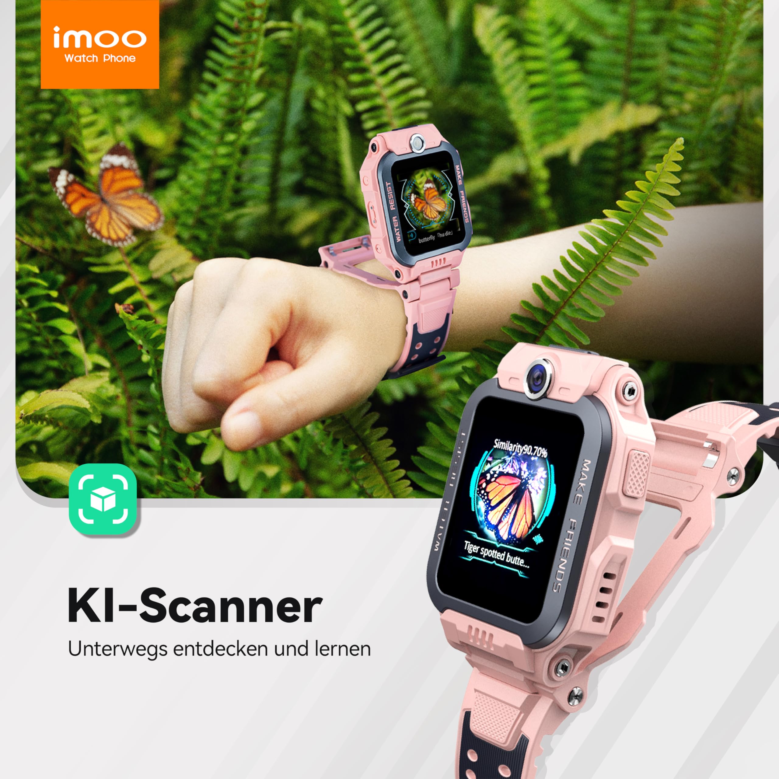 imoo Z7 Smartwatch Kinder, Flip-Dualkamera, Videoanruf, GPS | HD-Videoanruf, VoLTE, Chat, SIM-Slot, 5-Satelliten-GPS-Ortung, Gesundheits-Tracking, Sportmodi, SOS, IPX8, Schulmodus