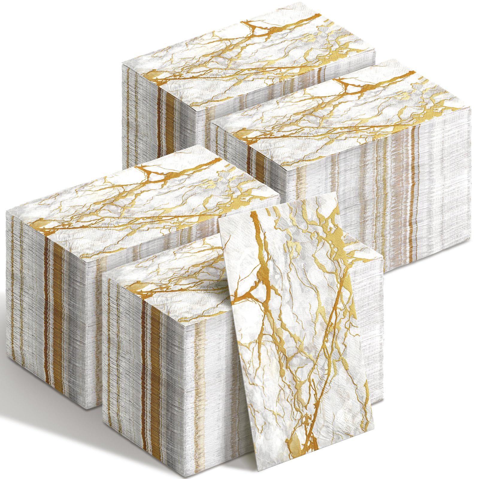Geyoga 400 Pcs Marble Guest Napkins 2 Ply Disposable Guest Bathroom Paper Napkins Black Gold Marbleized Hand Towels for Home Bathroom Kitchen Table