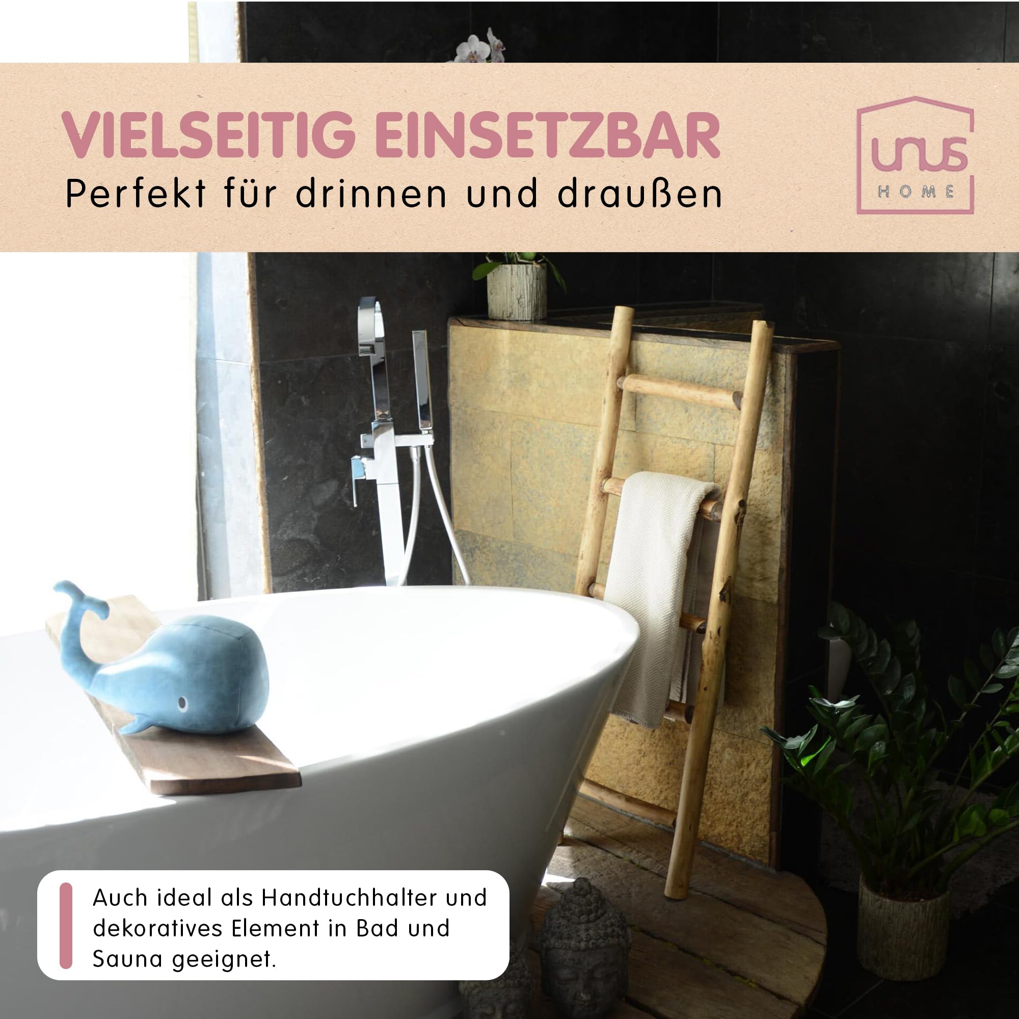 UNUS Dekoleiter Holzleiter Deko Leiter Wand Dekoration Handtuchhalter 120cm 5 Stufen Old Look