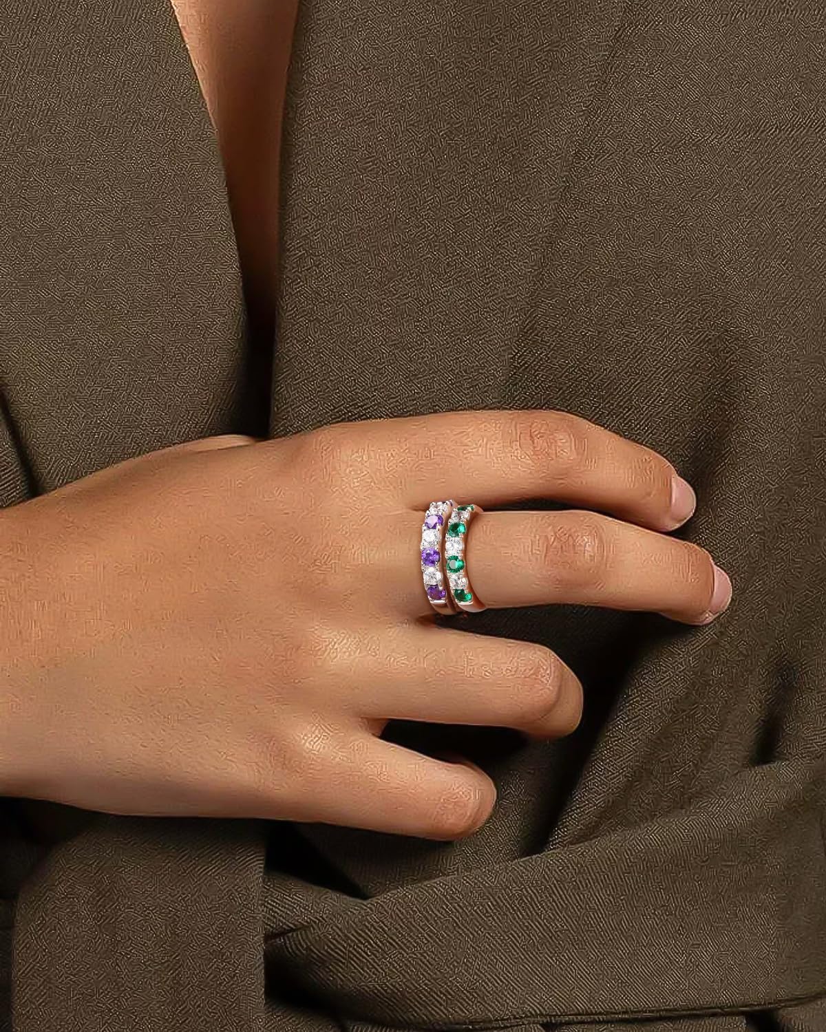 Dainty Stackable Rings for Women 3.5mm Wide S925 Sterling Silver Created Birthstone Band Ring Wedding Anniversary Birthday Jewelry(with Box) - Image 4