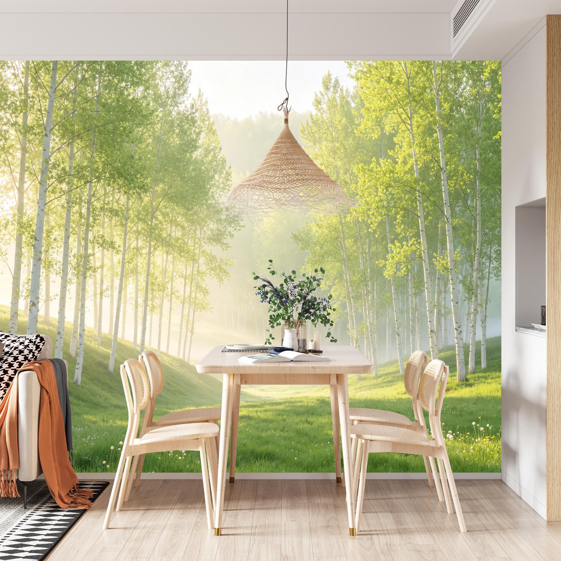 Carta Da Parati 3D Murale Panoramico Con Foresta Di Betulle Per Soggiorno, Carta Da Parati In Tessuto Non Tessuto, Poster Artistico Moderno Per La Casa, Decorazione Personalizzata, Non Adesivo, Fore