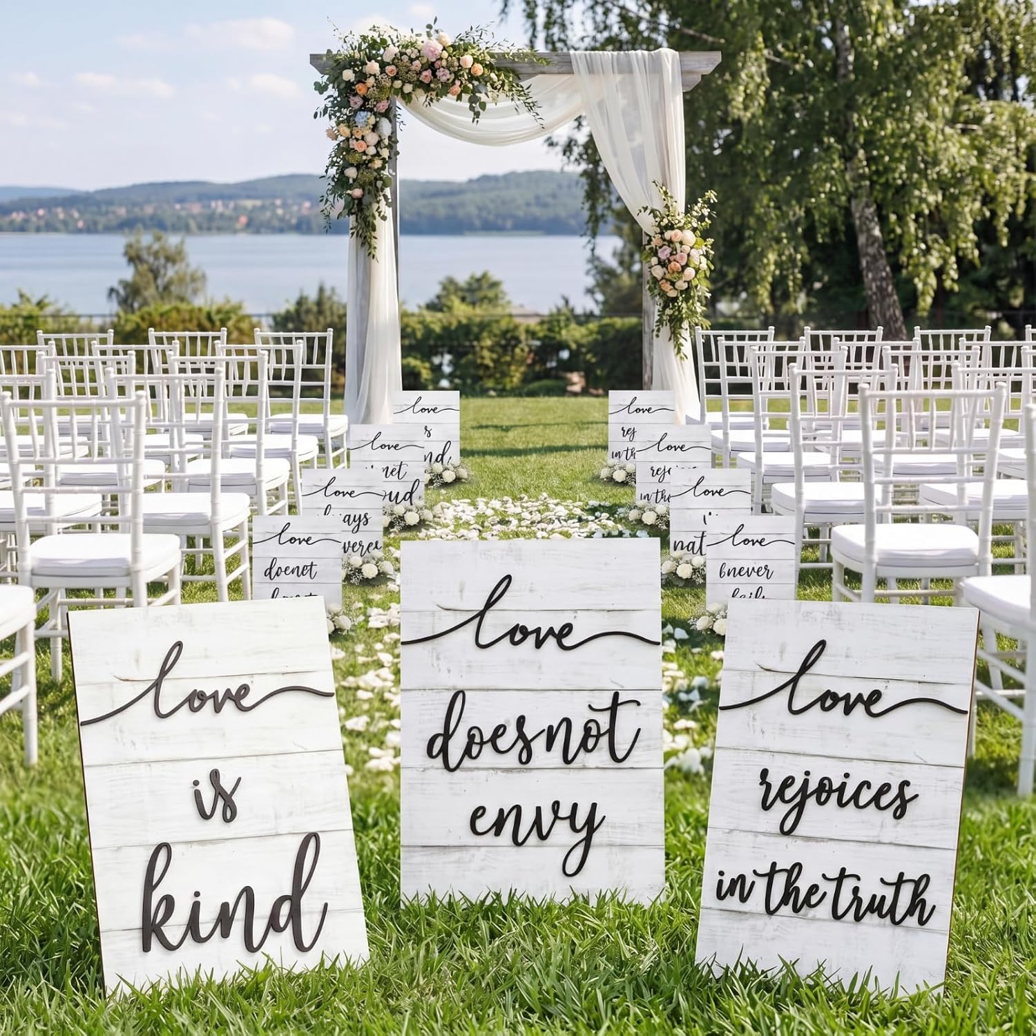Novabright 10 Pack Wedding Aisle Signs Bulk 15.75 x 11.81 Inch Wooden 1 Corinthians 13 Weddings Signage 3D Bible Verses Wall Decoration Gift for Bridal Shower Ceremony Reception Party Favor(White)